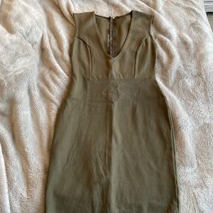 Green swoop neck fitted dress